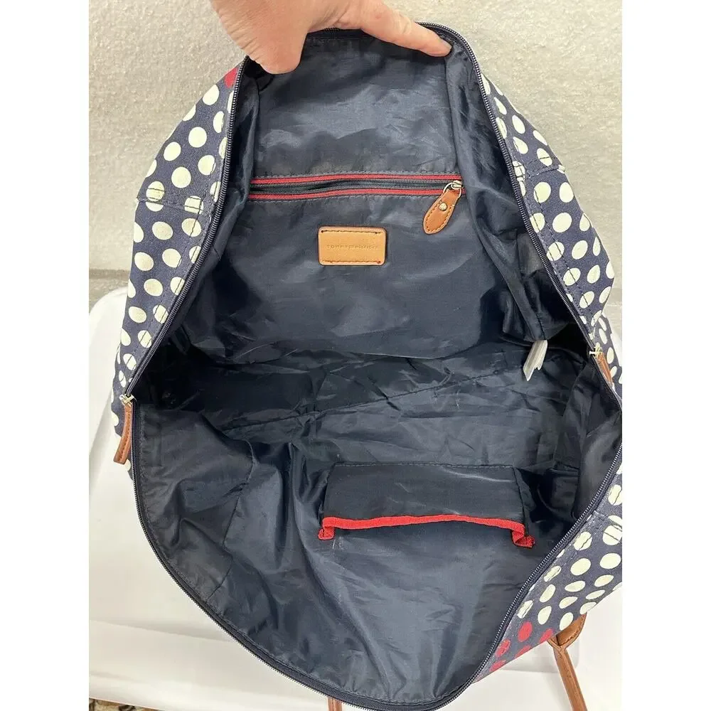 Tommy Hilfiger Canvas Zippered Tote Bag Red White Blue Overnight Classic - Picture 6 of 8